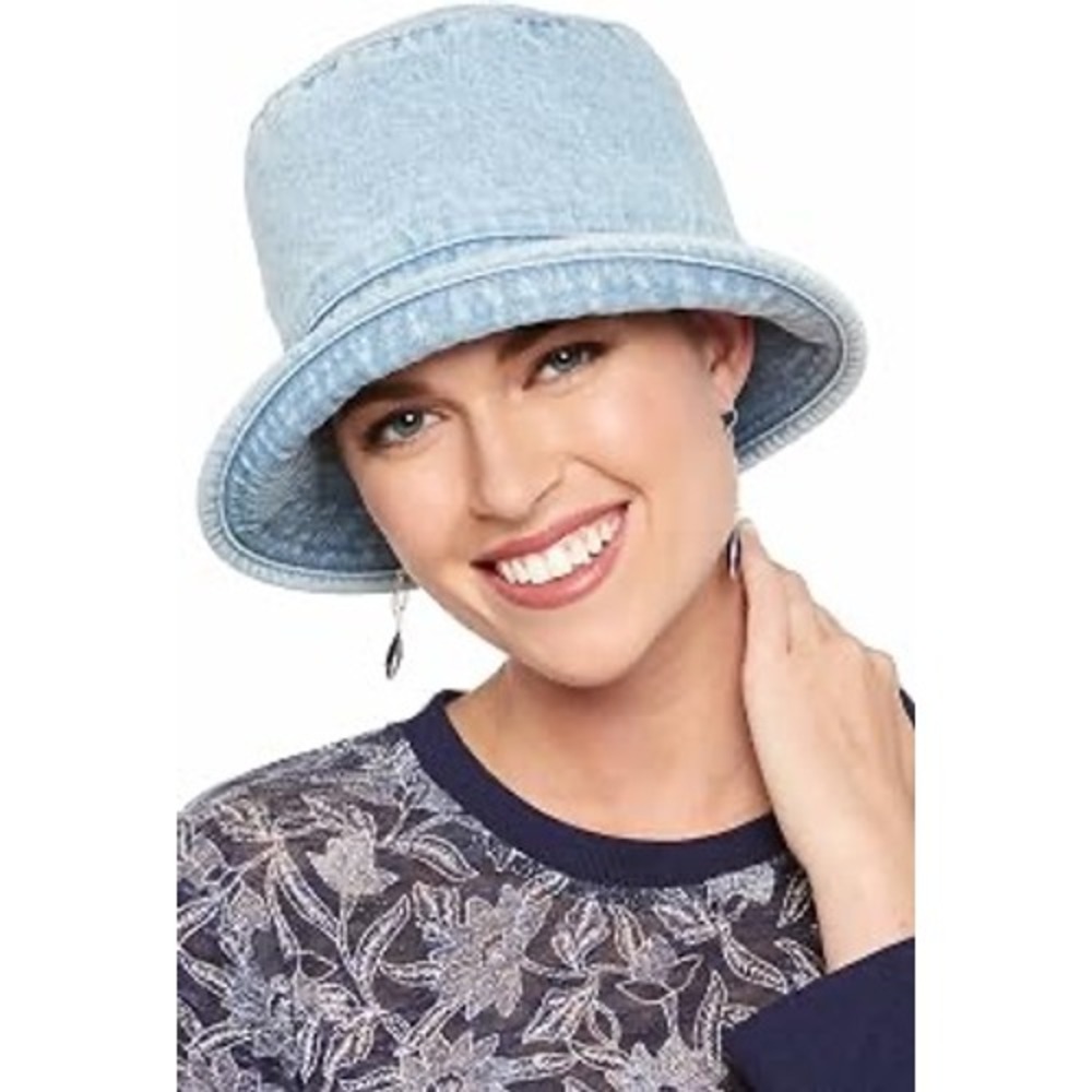 Cardani Light Wash Denim Bucket Hat Blue Cotton Sun Hat Quilted Brim